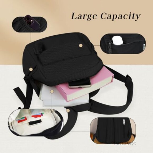 Lightweight Corduroy Backpack, Multi Compartment Daypack, Casual Travel Purse
